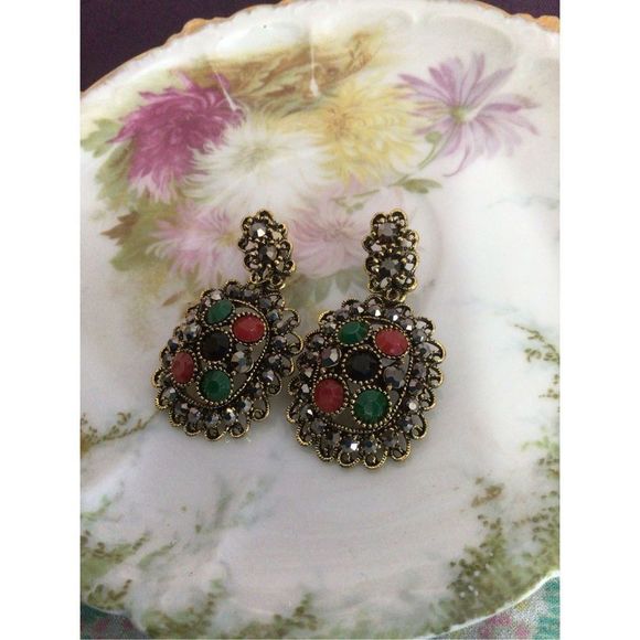 NWT Pierced Stud Dangle Earrings NEW Multi Colored Gold - Picture 1 of 12